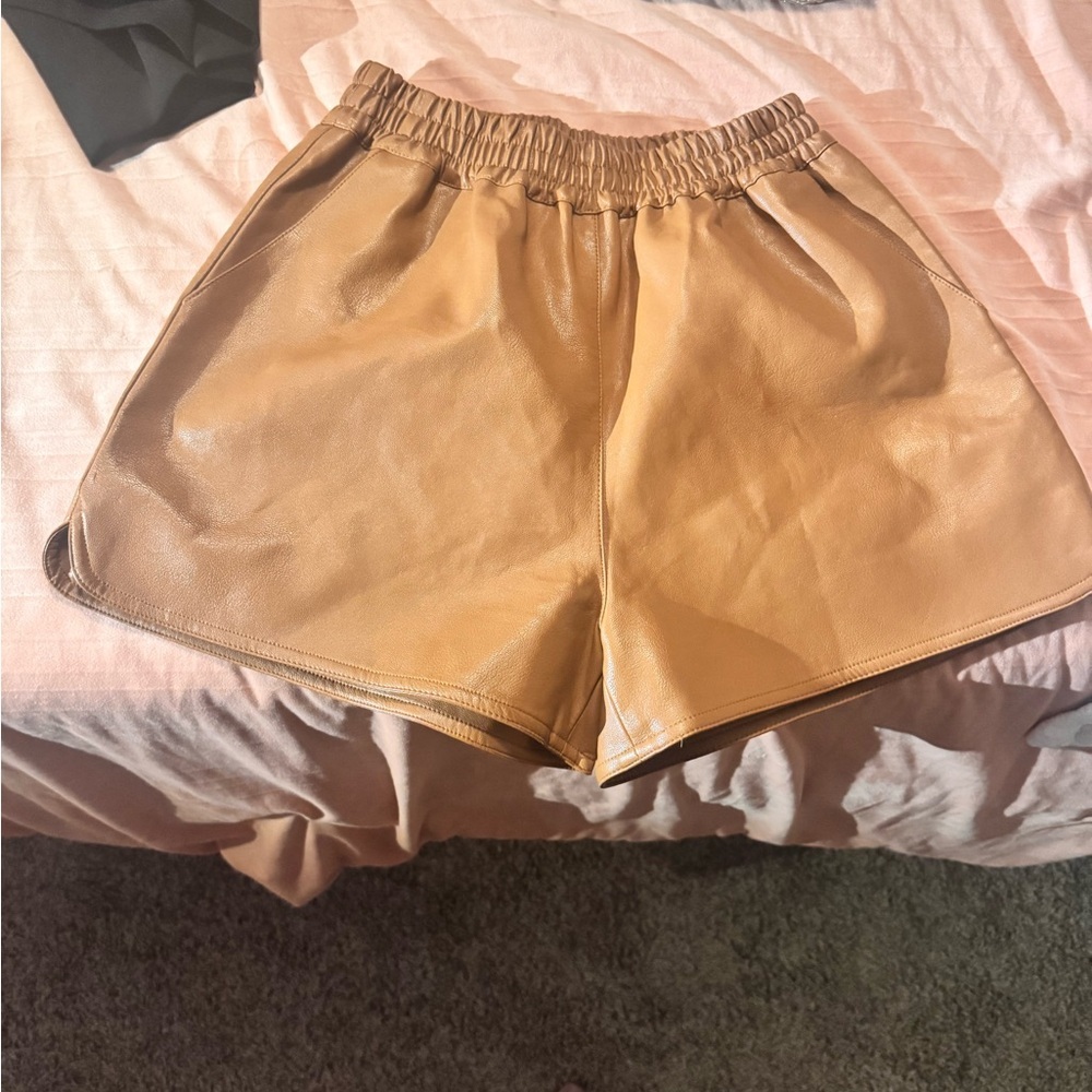 J.ING Faux Leather Shorts Camel Brown XS High Waist Pull-On